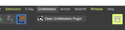 Open GridMarkets Plugin menu C4D